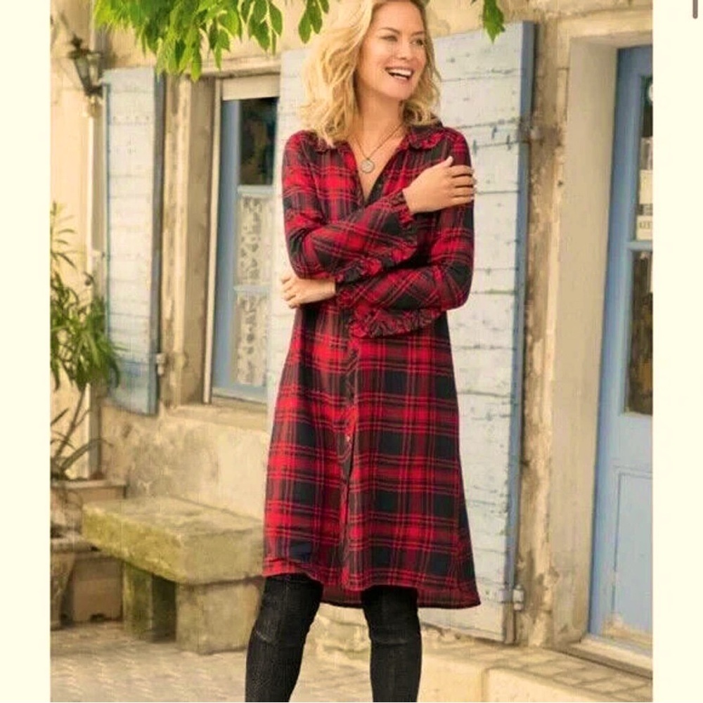 Soft Surroundings Bennington Plaid Shirt Dress